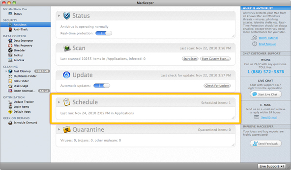 MacKeeper Antivirus: Schedule