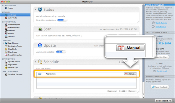 MacKeeper Antivirus Schedule: Manual