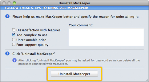 Click "Uninstall MacKeeper"