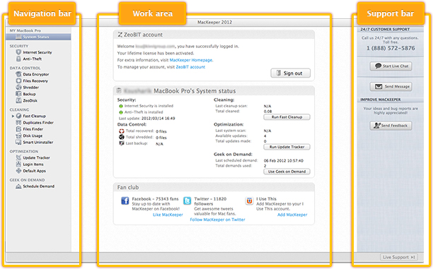 User Interface of MacKeeper