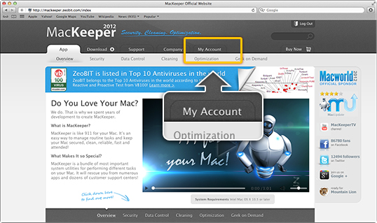 Click the My Account tab to view your account summary at http://account.kromtech.net.