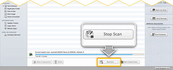 To interrupt the scan, click Stop Scan.