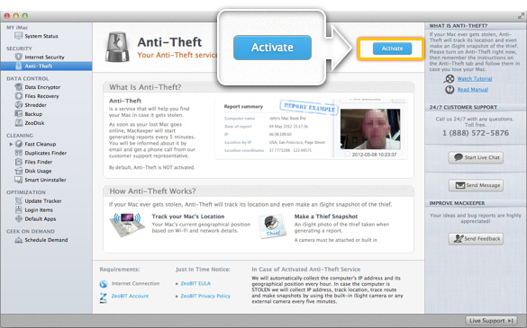 Activate Anti-Theft in the MacKeeper application.