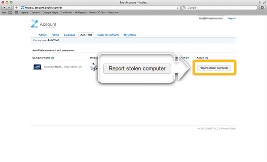 Click Report stolen computer.