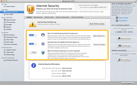 Internet Security. Status Page