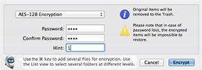 Select the encryption method, set up another password specifically for these items, and then click OK.
