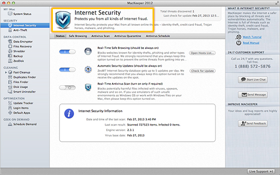 Internet Security is operating normally.