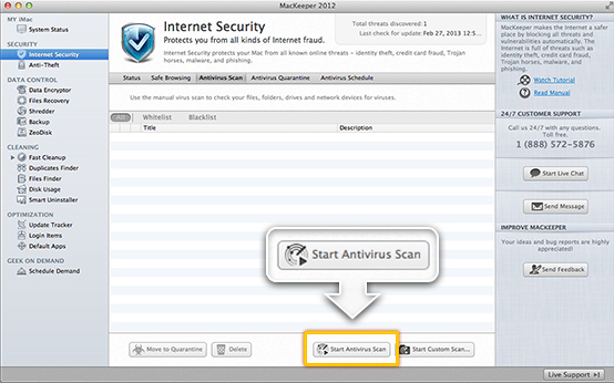 To start a full system scan, click Start Antivirus Scan.