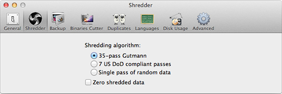 Shredder. Preferences Window