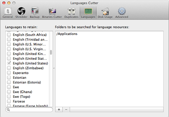 Languages Cutter. Preferences Window