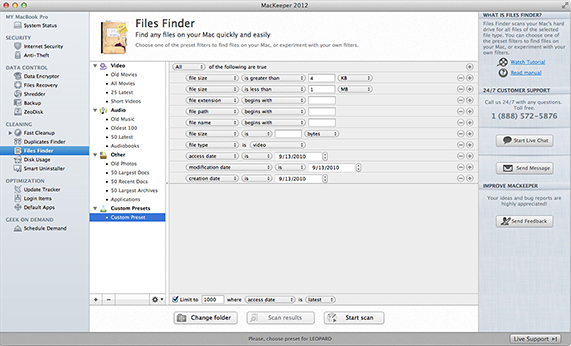Files Finder. Custom Presets