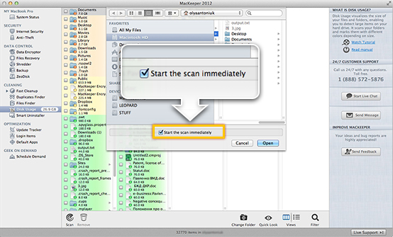 The Start the scan immediately checkbox