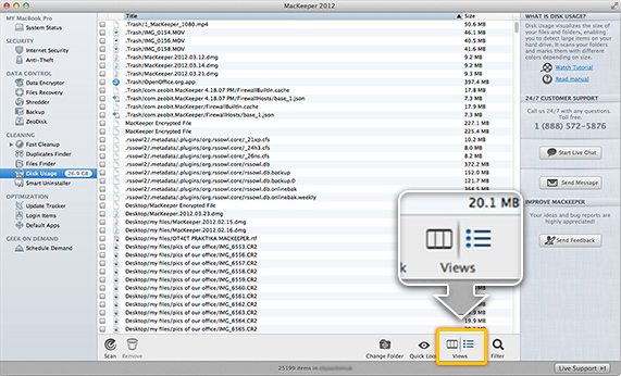 Disk Usage. List View