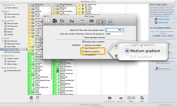 Preferences of Disk Usage. Medium Gradient Option