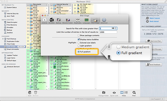 Preferences of Disk Usage. Full Gradient Option