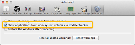 Select the Show applications from non-system volumes in Update Tracker checkbox.