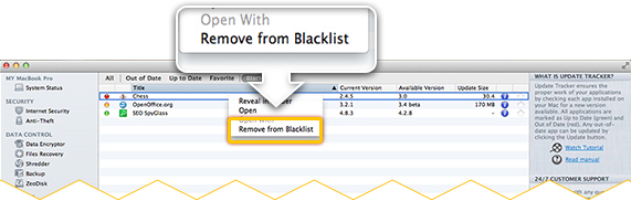 Remove an application from the Blacklist.