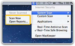 MacKeeper Menu in the Menu Bar. System Scan