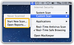 MacKeeper Menu in the Menu Bar. Custom Scan